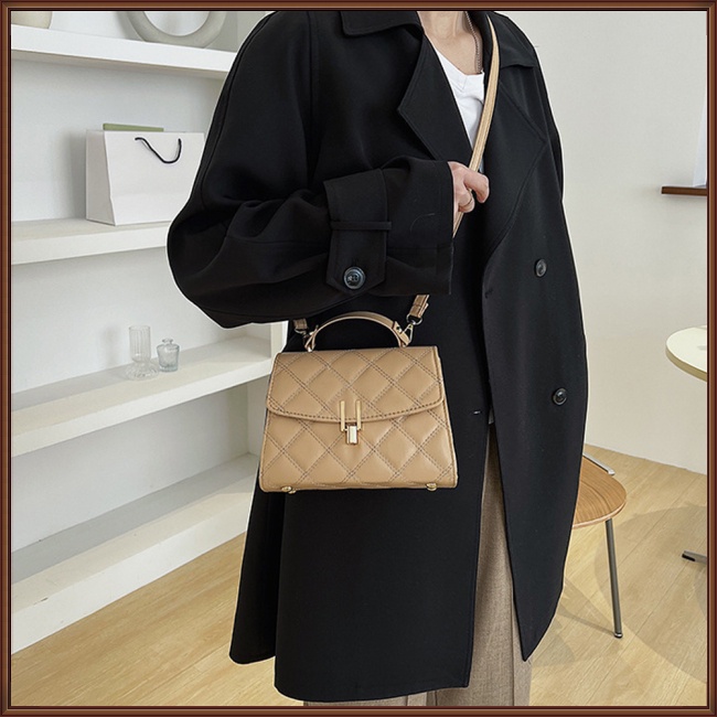 Túi Xách Da Nhân Tạo Màu Trơn Họa Tiết Thêu Hình Thoi Đơn Giản Thời Trang Cho Nữ