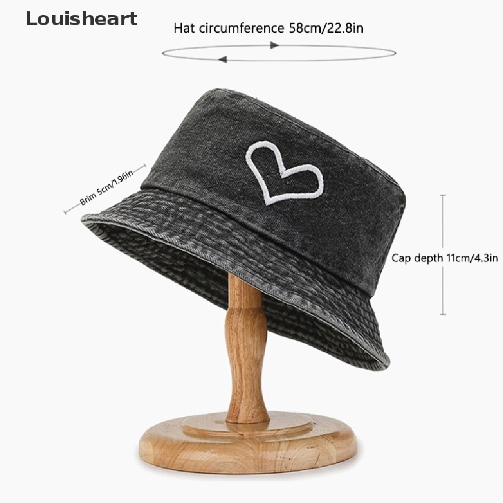 Mũ Tai Bèo Denim Chống Nắng Chống Gió Thêu Họa Tiết Trái Tim TFG Thời Trang Unisex