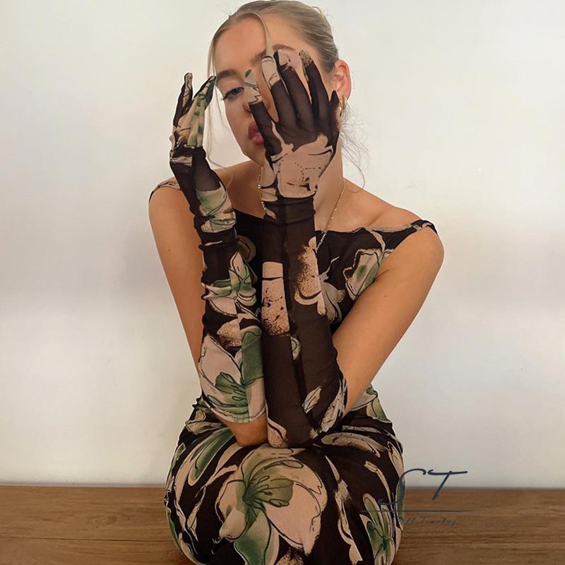 Đầm Dự Tiệc Sát Nách Cổ Chữ U Hở Lưng In Họa Tiết Bướm + Tay Áo Dành Cho Nữ CY03