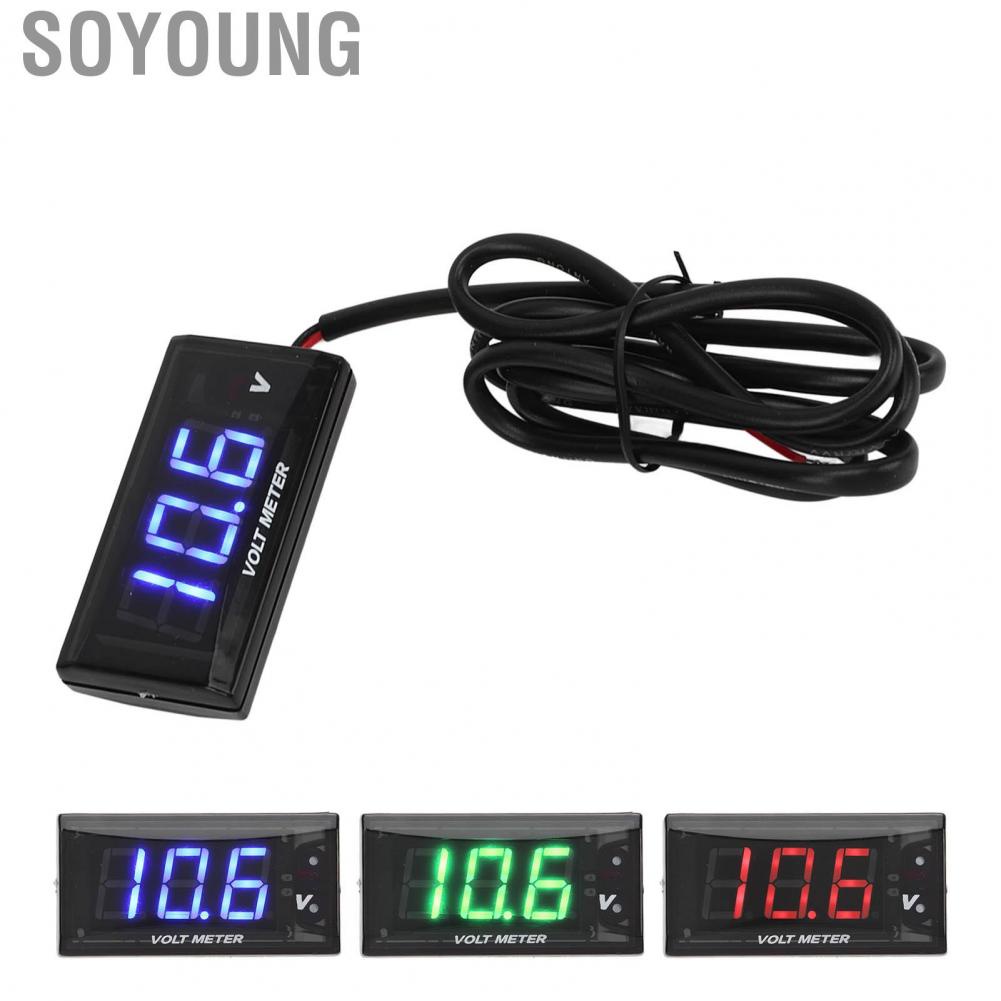 Soyoung Motorcycle Voltmeter  Accurate Measurement Universal Waterproof Voltage Gauge Digital Display DC12V for Replacement