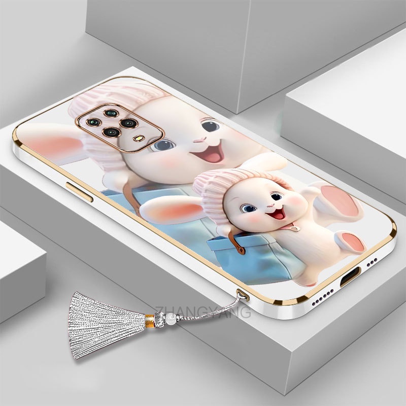 Ốp lưng Redmi note 9 Pro note 9s Silicon Viền Thẳng Họa Tiết Chú Thỏ Nhiều Màu Dễ Thương Kèm Dây Đeo Cho Redmi note 9 Pro note 9s
