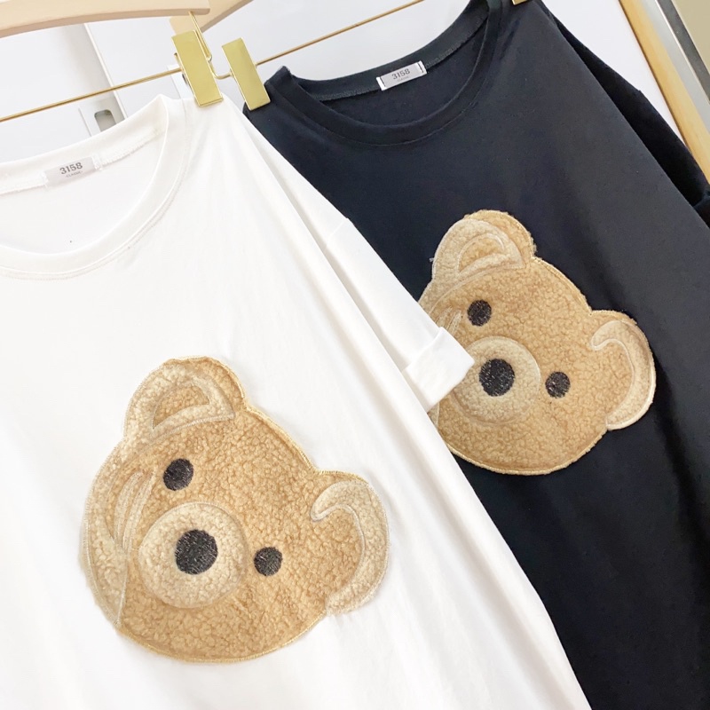 Áo phông 3158 studio1996  nam nữ form rộng chất cotton in hình gấu thêuu