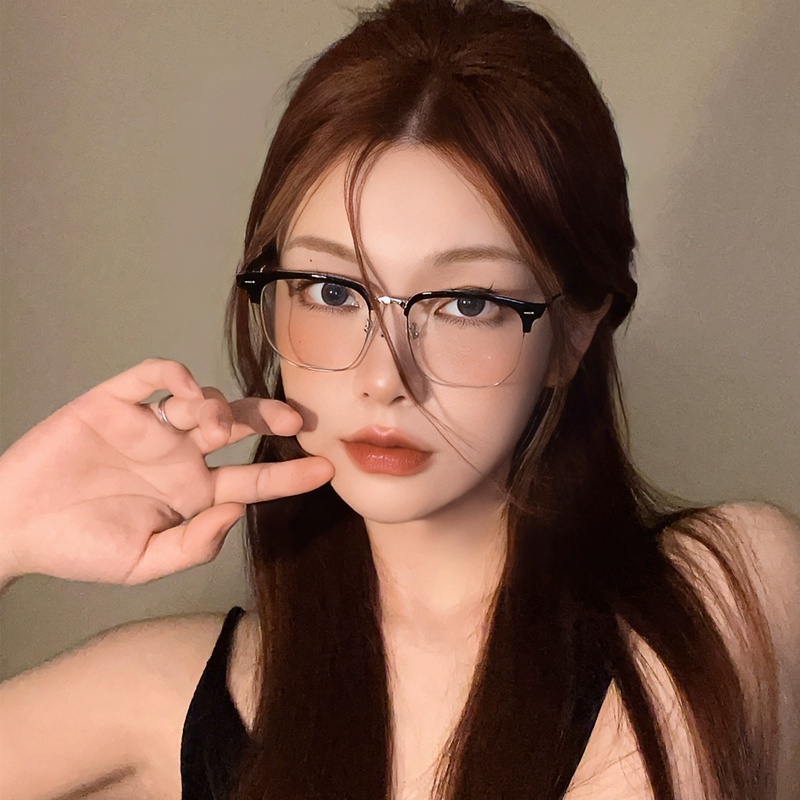 Kính Mát Gọng Bán Nguyệt Tròng Vuông Màu Đen Thời Trang Cho Nam Và Nữ