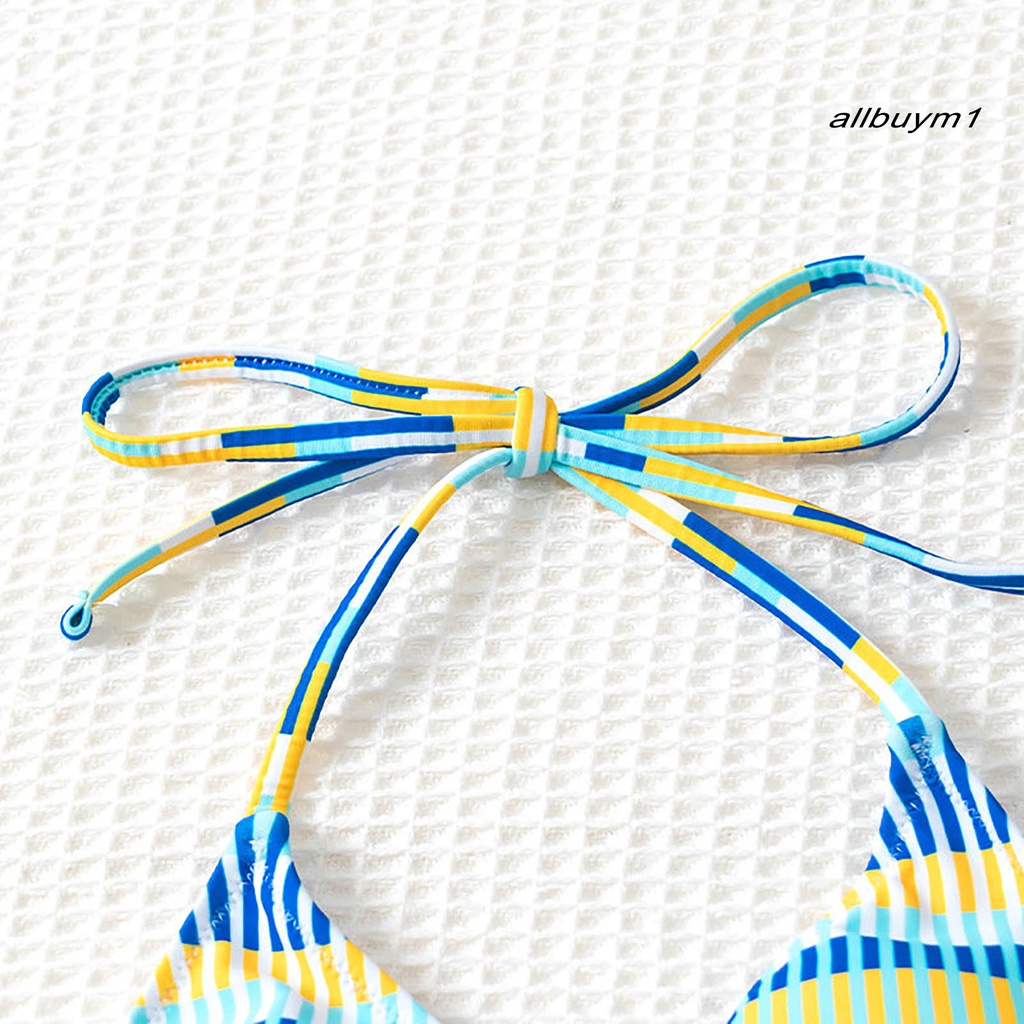 1 Bộ Đồ Bơi Có Đệm Ngực Không Gọng Thép Nâng Ngực Họa Tiết Kẻ Sọc Màu Gradient Dành Cho Nữ