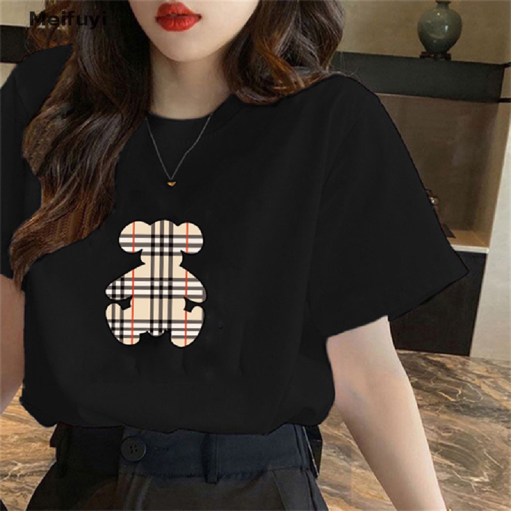 Áo Thun Nữ Cổ Tròn Ngắn Tay In Hình Gấu Đơn Giản