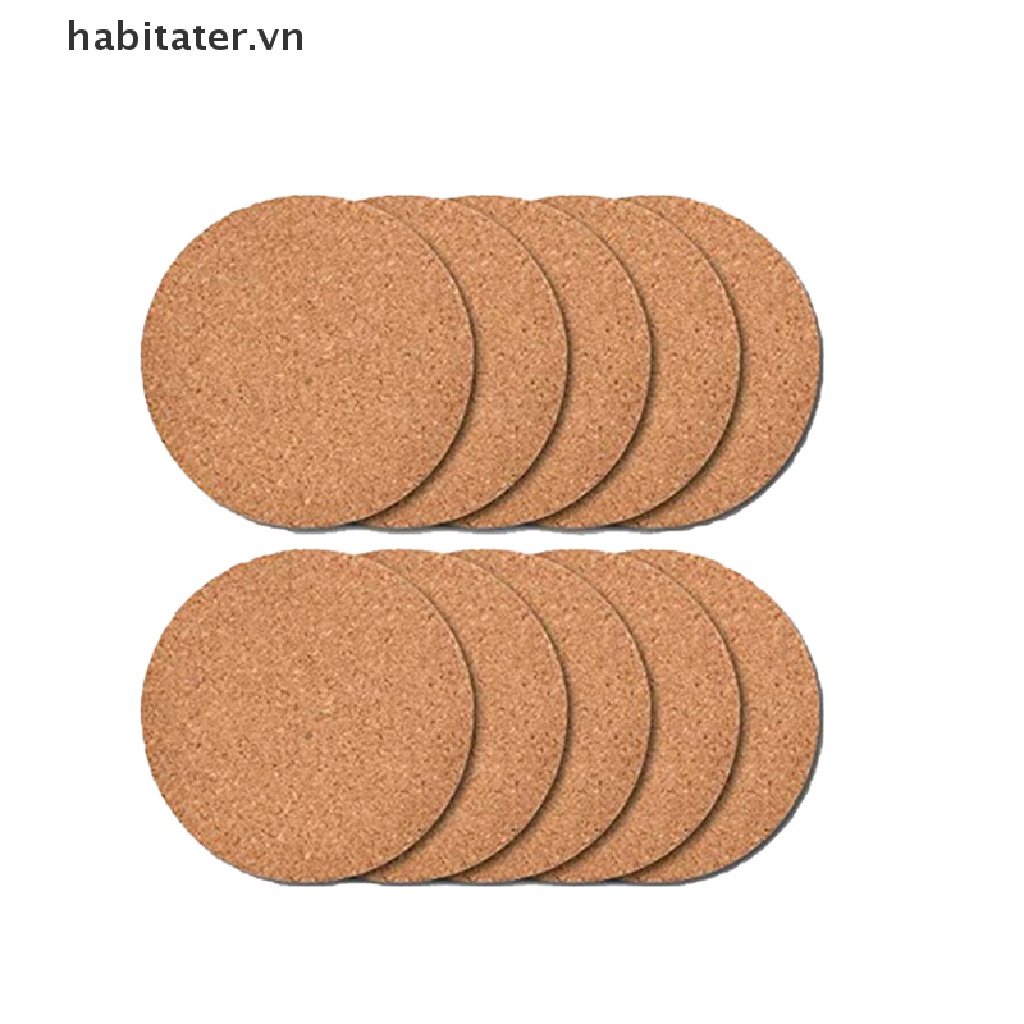 Set 10 Đế Lót Ly Hình Tròn Đường Kính 10Cm Bằng Gỗ Bần Tự Nhiên
