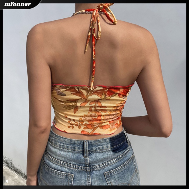 Áo Tank Top Sát Nách Phối Lưới Thoáng Khí In Họa Tiết Hoa Thời Trang Đường Phố Cho Nữ