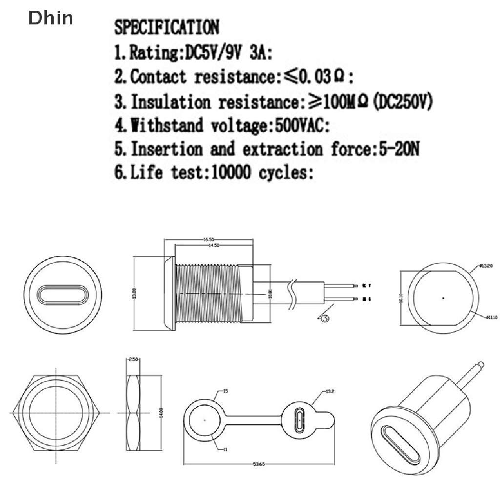 Ổ Cắm Sạc USB Loại C 2 / 4 / 5Pin PH2.0 Chống Nước Tiện Dụng