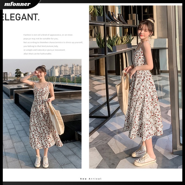 Mw Đầm Midi Hai Dây Dáng Ôm In Hoa Phong Cách Cổ Điển Ngọt Ngào Dành Cho Bạn Nữ