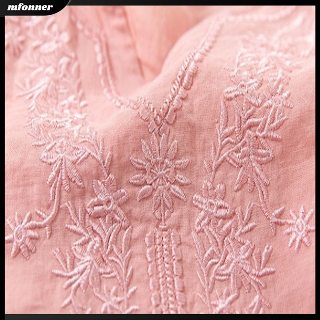 Áo Sơ Mi Cotton Lanh Tay Ngắn Dáng Rộng Thêu Họa Tiết Xinh Xắn Thời Trang Mùa Hè Cho Nữ