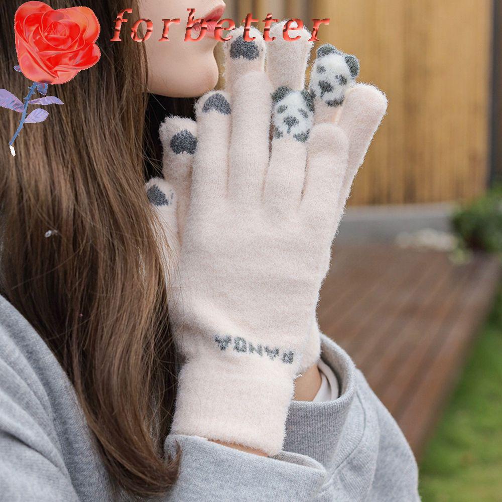 Găng Tay Len Dày Dặn Thoáng Khí Họa Tiết Gấu Trúc Đáng Yêu Cho Nữ
