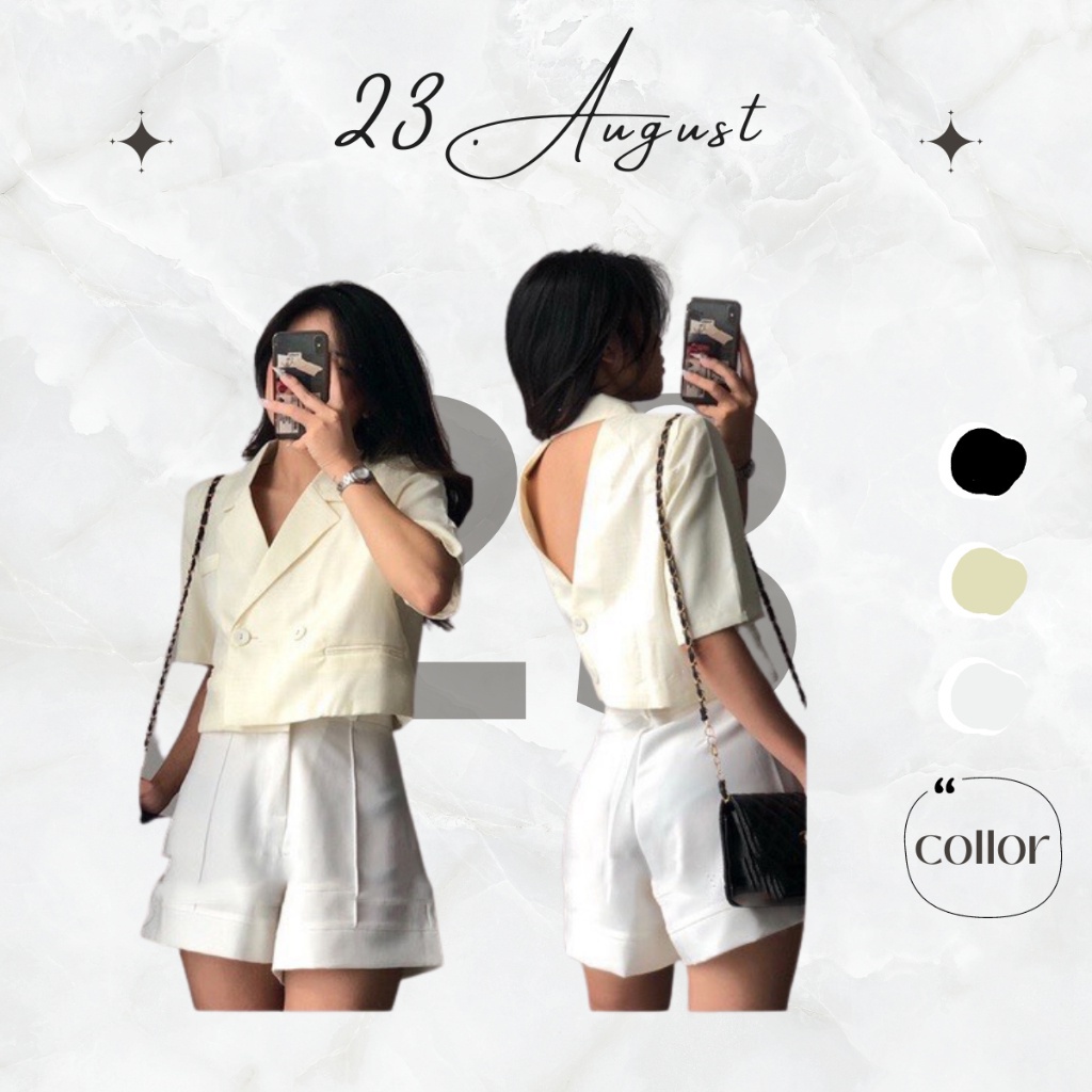 Áo khoác vest dáng lửng đệm vai khoét lưng vải tex - 23.August