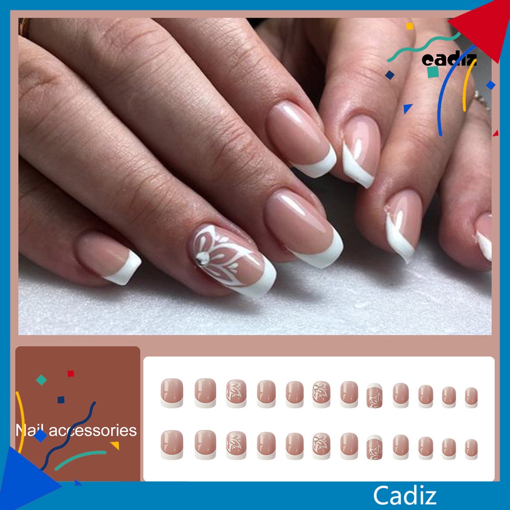 1 Bộ Móng Tay Giả Che Phủ Toàn Diện Kèm Keo Dán DIY Phong Cách Pháp Cho Salon