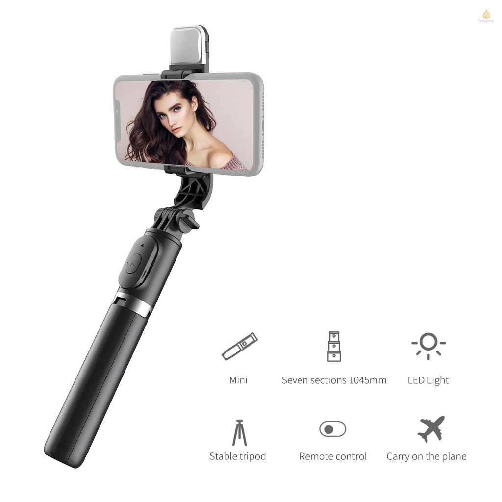 Gậy Tự Sướng Bluetooth Không Dây Kiêm Giá Đỡ Ba Chân Có Thể Mở Rộng Đa Năng Kèm Đèn Ánh Sáng Tối Đa 104.5cm. Điều Khiển Từ Xa Dài Cho Chụp Ảnh Vlog Video Selfies Liv