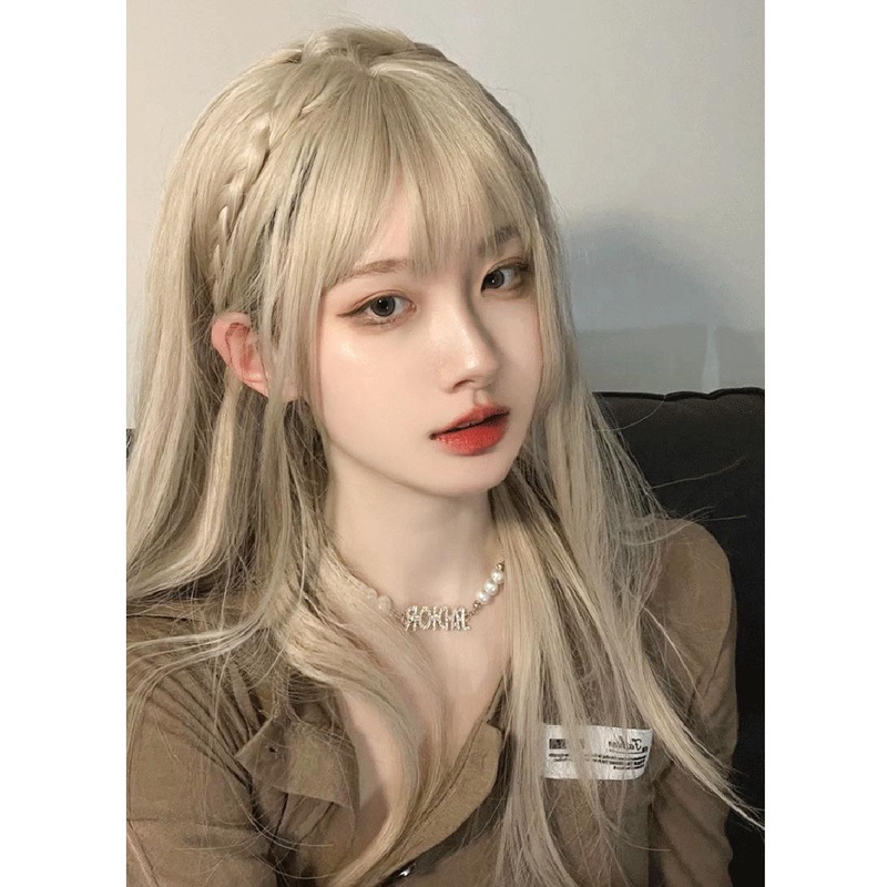 Tóc Giả Dài Thẳng Bằng Lụa Chịu Nhiệt Độ Cao Màu Vàng Kim Phiên Bản Hàn Quốc Cho Nữ