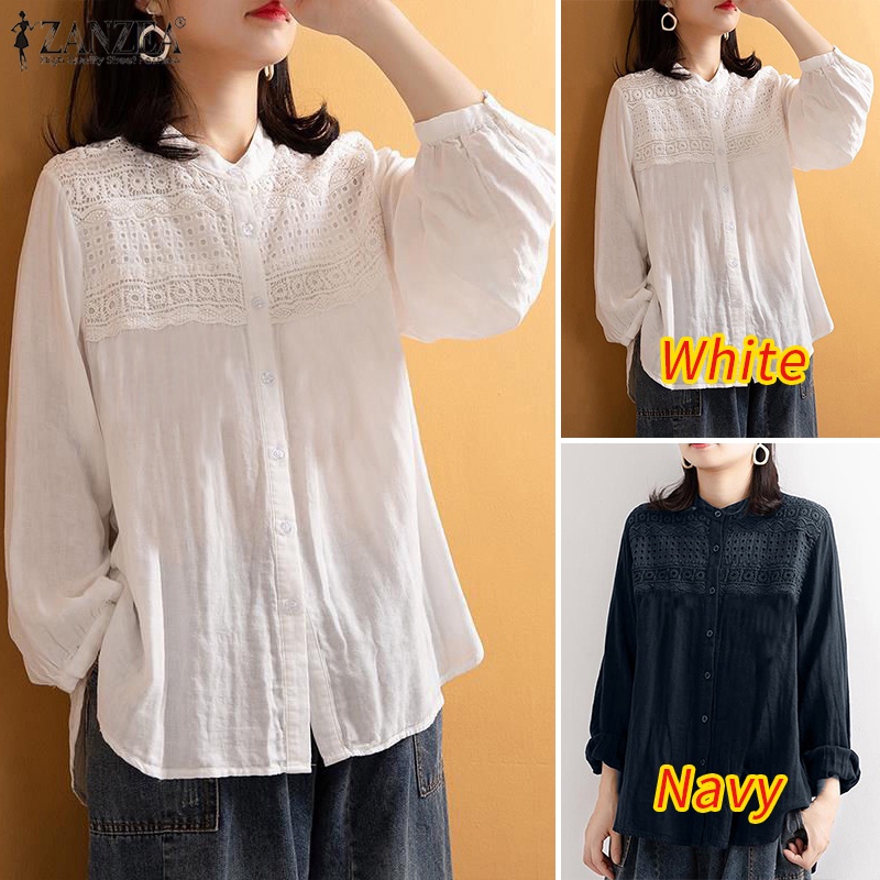 Áo nữ ZANZEA tay dài cổ đứng phối ren thời trang