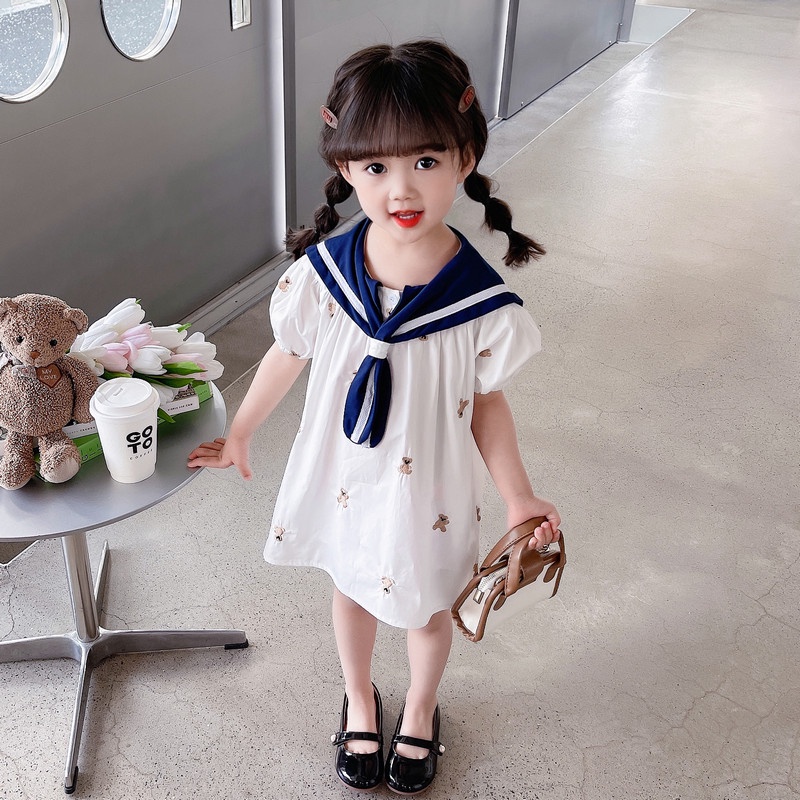 Đầm Công Chúa Mùa Hè Mỏng Tay Cộc Phong Cách Phương Tây Mẫu Mới 2023 Phong Cách Preppy Cho Bé Gái
