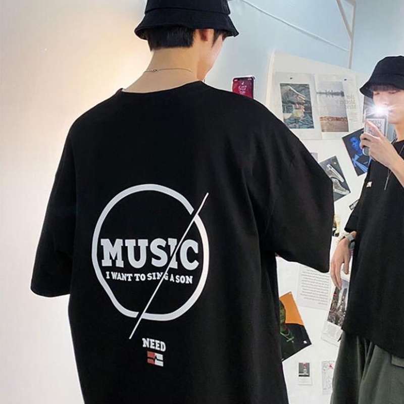 Áo thun nam nữ unisex tay lỡ phông form rộng teen cổ tròn oversize cotton giá rẻ basic đen trắng tee pull MUSIC