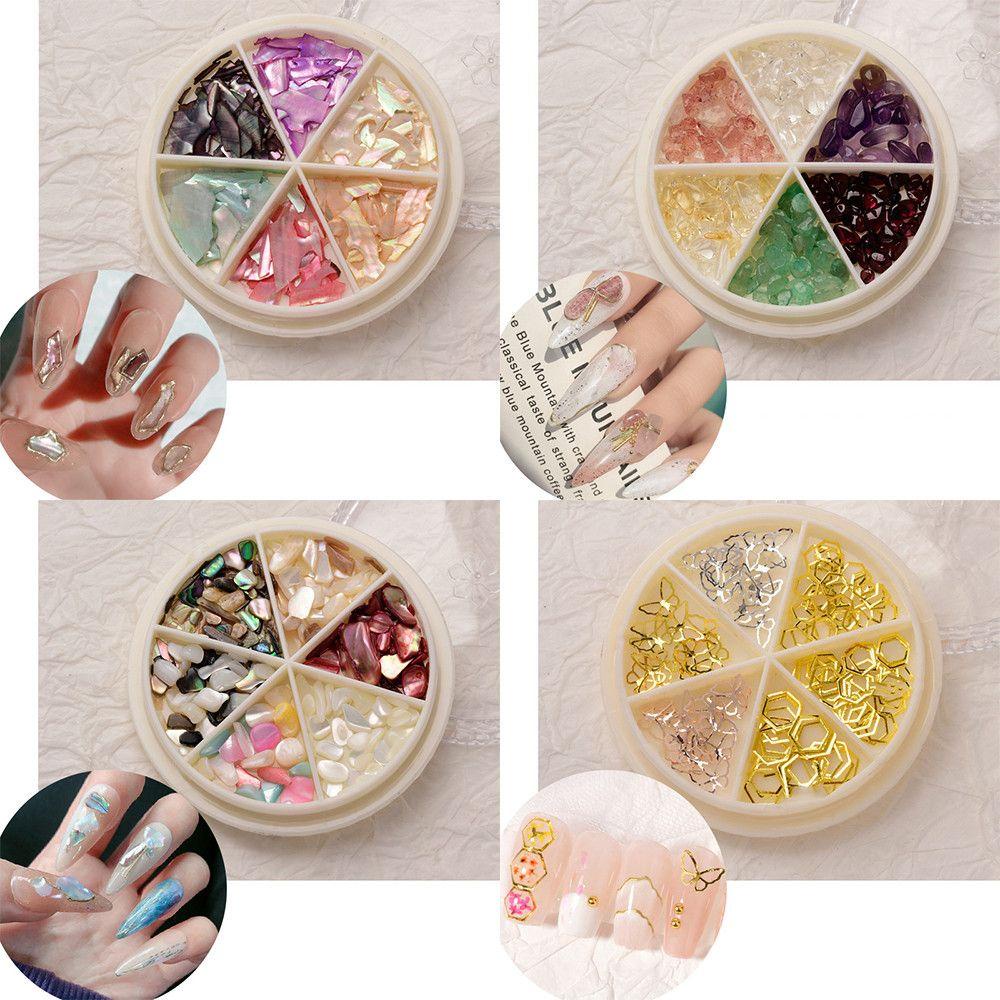 SHOOGIX Pearl Butterfly Sea Shell Stone Nail Art Press On Parts 3D Colorful Valentines Day Nails Charms Manicure Decoration
