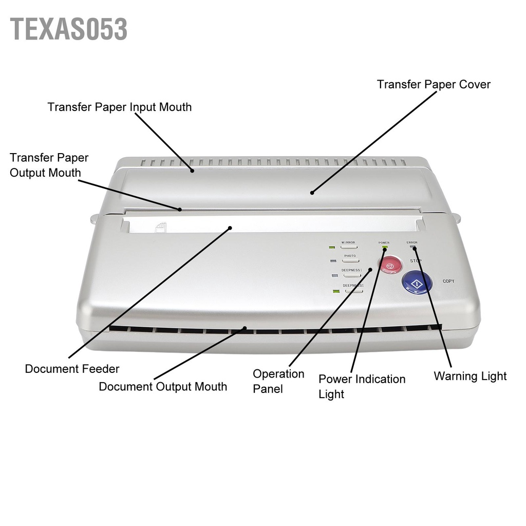 Texas053 Máy Chuyển Stencil Hình Xăm In Nhiệt Mẫu Cho Nghệ Sĩ Bạc 100‑240V