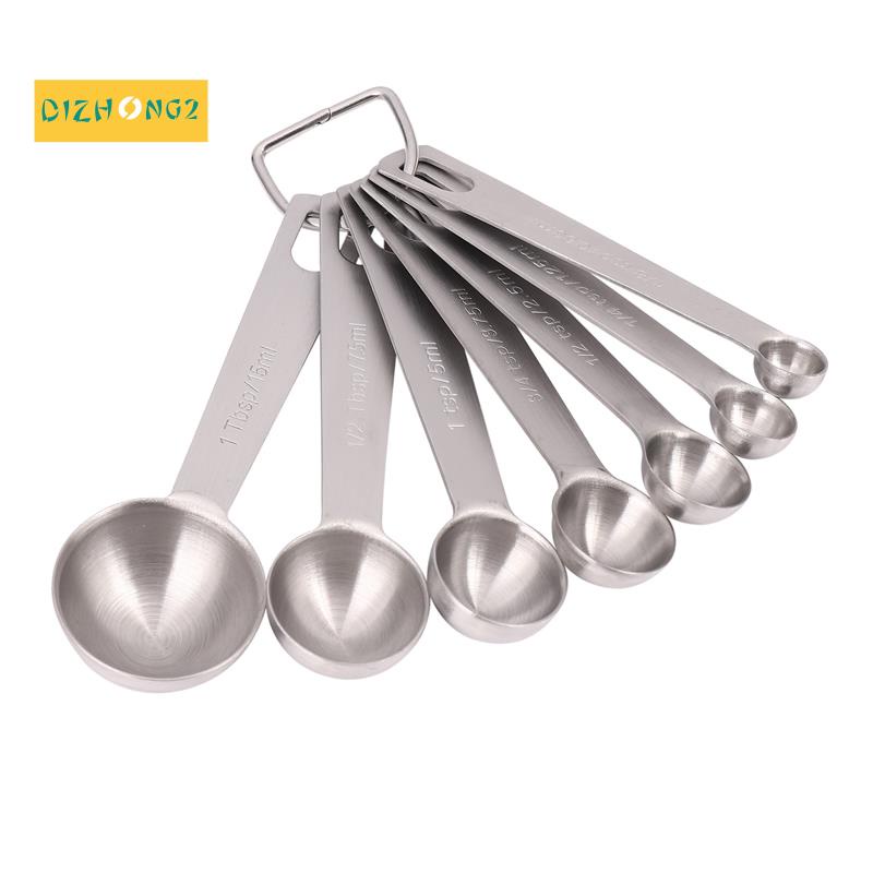 Bộ 7 Muỗng Đo Lường Bằng Thép Không Gỉ Có Thể Xếp Chồng Lên Nhau Kèm Giá Đỡ Nhẫn Có Thể Tháo Rời