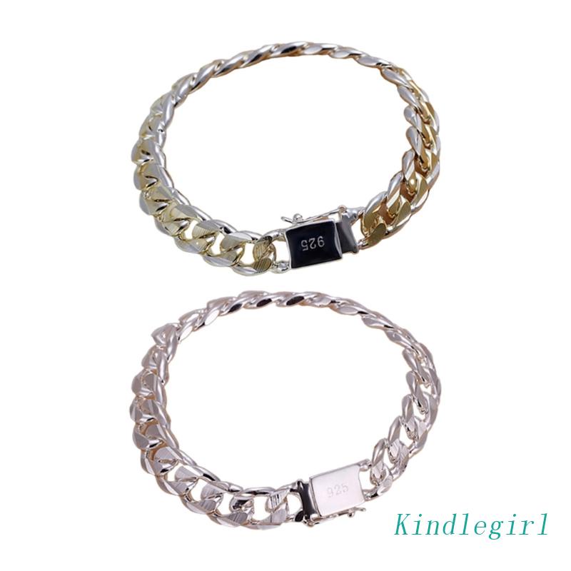 Vòng Tay Dây Xích 10mm Khóa Vuông Màu Sắc Bạc 21cm Thời Trang Cho Nam