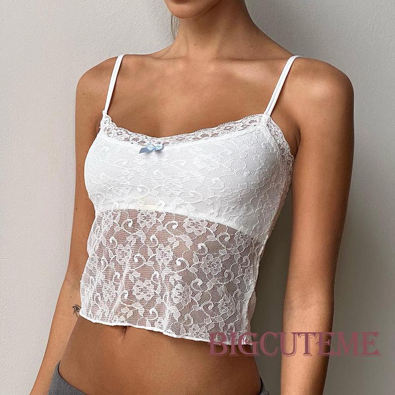 Áo Crop Top Ren Xuyên Thấu Phong Cách Harajuku Dễ Thương Dành Cho Nữ y2k