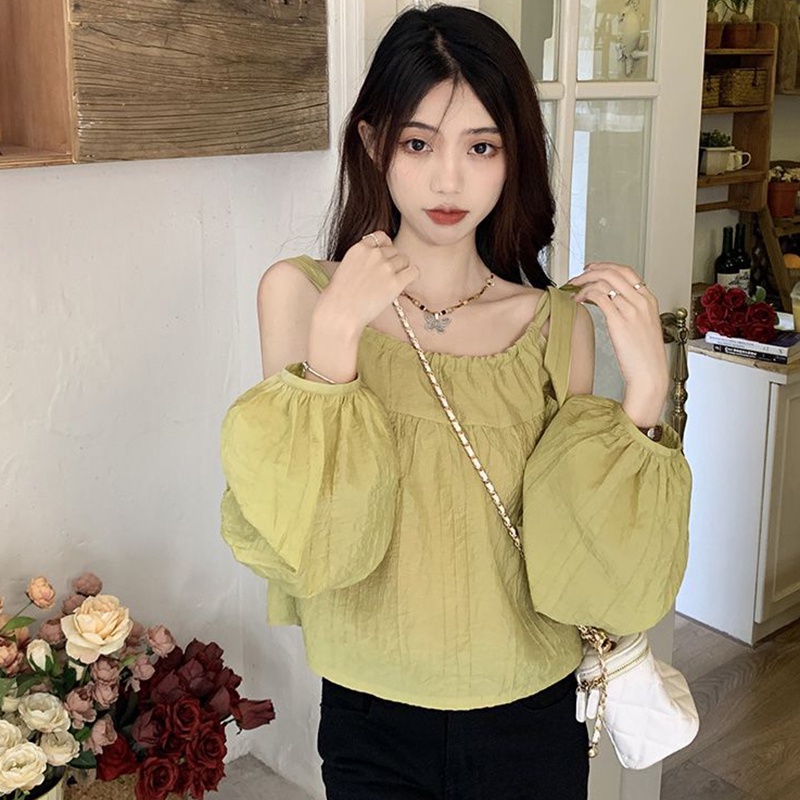 IELGY   Áo Kiểu Tay Phồng Hở Vai Dáng Ôm Thời Trang Dành Cho Nữ