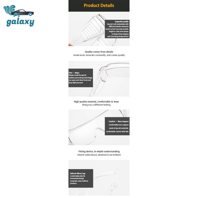Galaxy Kính Mát Gọng Lớn Trong Suốt Chống Gió / Bụi Bẩn Độ Nét Cao Thời Trang Cho Nam Và Nữ