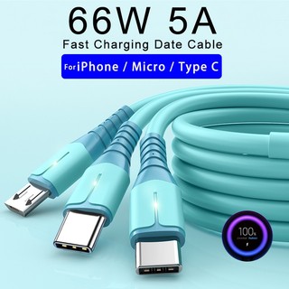 Dây cáp sạc 3 trong 1 66w 5a usb type c 3a micro usb cho điện thoại iphone type c micro trên xe hơi
