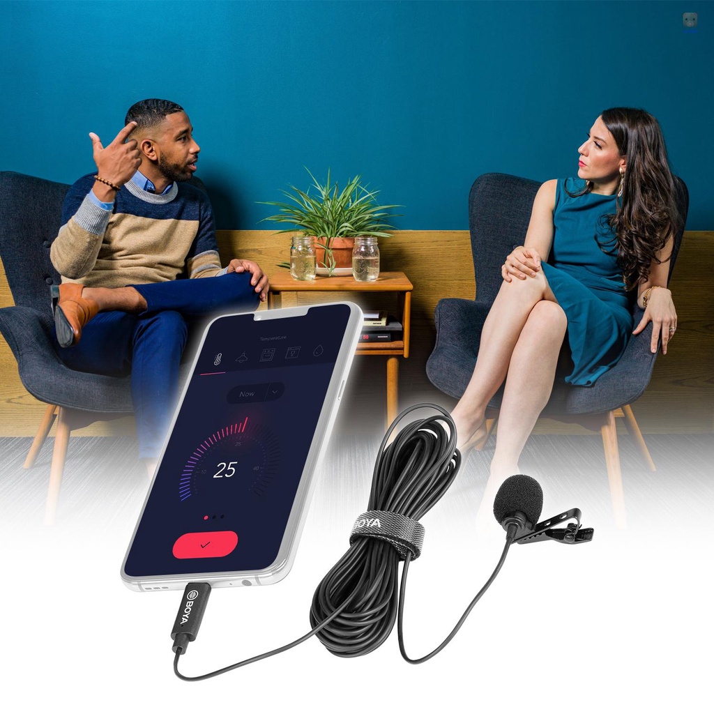 Micro BOYA Đầu Đơn Lavalier Kèm Dây Cáp 6M Giao Diện USB Type-C Tiện Dụng