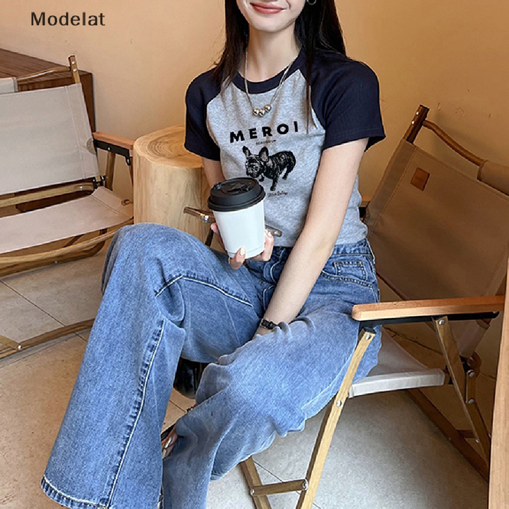 Áo Thun Dệt Kim MFC Y2K Cổ Tròn Tay Ngắn In Hình Pring Thời Trang Mùa Hè Cho Nữ