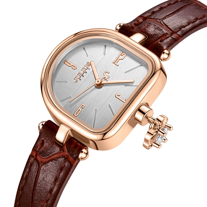 Đồng Hồ Quartz Julius Mặt Oval Đính Đá Chống Thấm Nước Gắn Dây Đeo Thời Trang Mùa Hè 1394