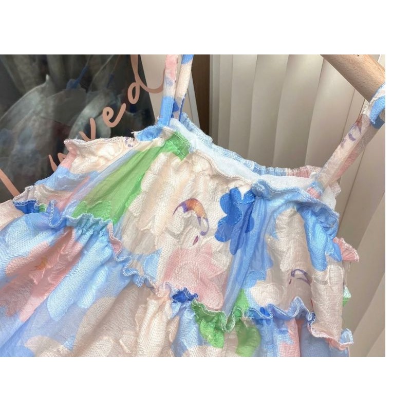 Đầm Công Chúa Hai Dây In Hoa Thời Trang Mùa Hè 2023 Cho Bé Gái