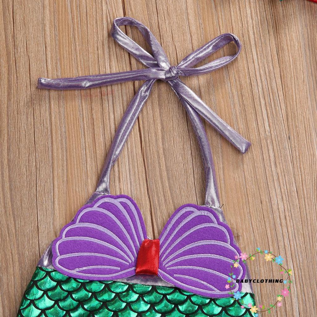 Babyclothes-kid Bộ Đồ Bơi Bikini Liền Thân Họa Tiết Vỏ Sò Nàng Tiên Cá Cột Dây Mù