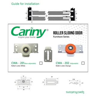 [Ảnh thật] [Chính hãng] Bộ 2 bánh xe cửa lùa Cariny CWA-202-Bộ bánh xe cửa lùa có tăng chỉnh độ cao