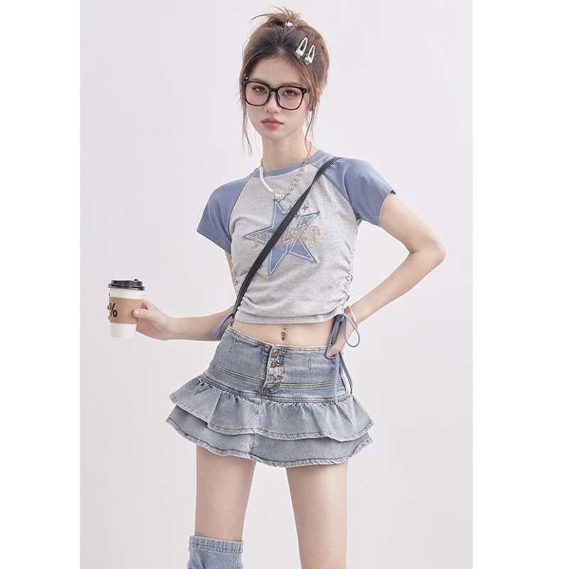 Áo Thun Tay Ngắn Màu Sắc Tương  RENJIANVSHENG Phản Phong Cách Hàn Quốc Cho Nữ