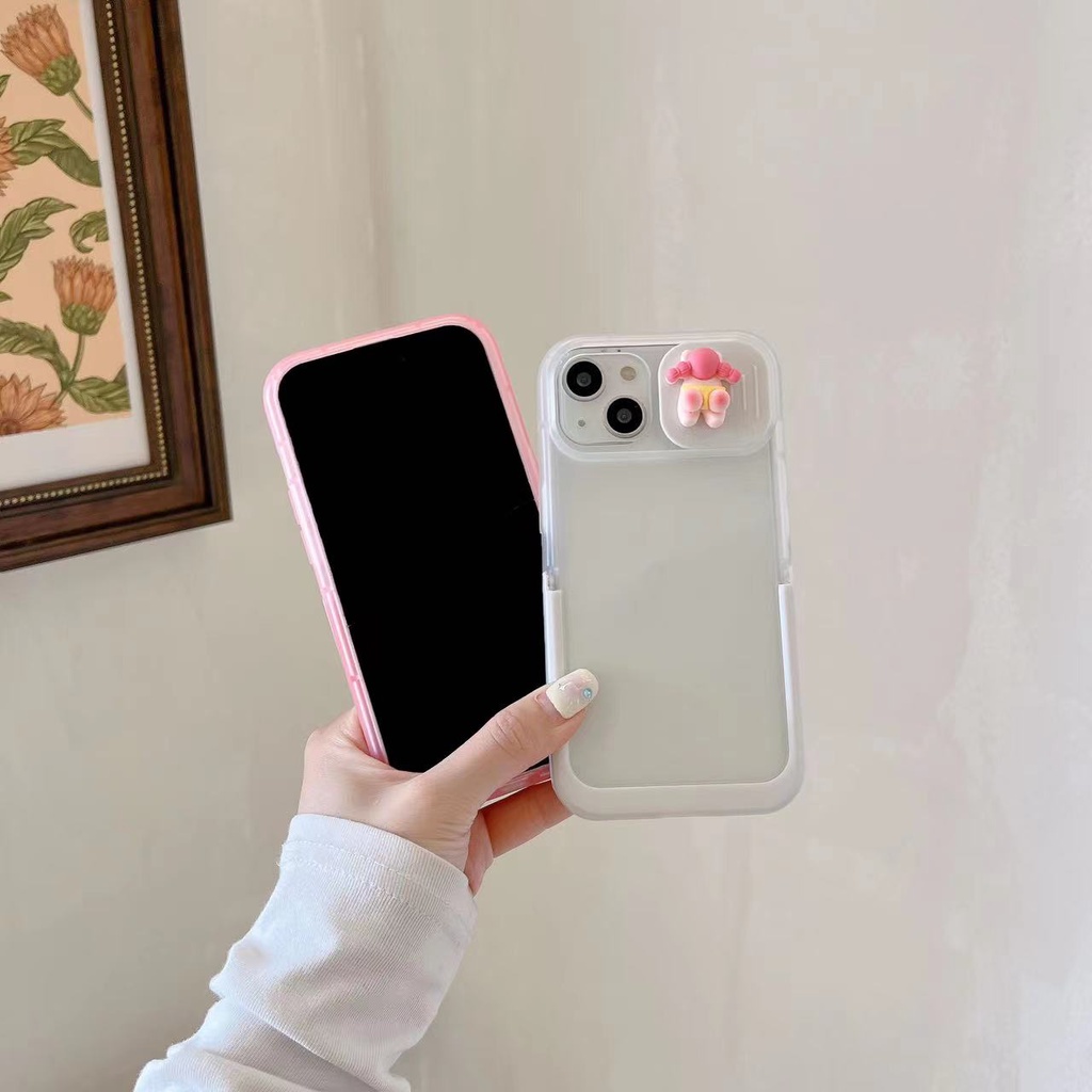 Ốp Điện Thoại TPU Mềm Trong Suốt Có Cửa Sổ Kéo 3D Dễ Thương Cho iPhone 14 12 11 13 Pro Max 14 Plus XR XS Đứng