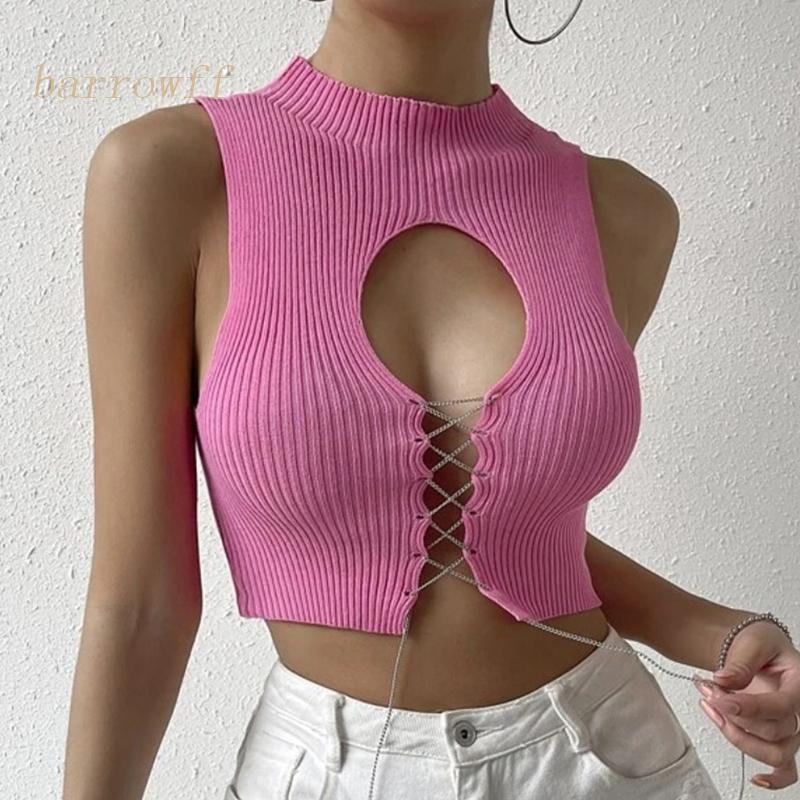 Brroa Áo Hai Dây Dệt Kim Ôm Dáng Màu Trơn Khoét Rỗng Gợi Cảm Cho Nữ Đi Tiệc