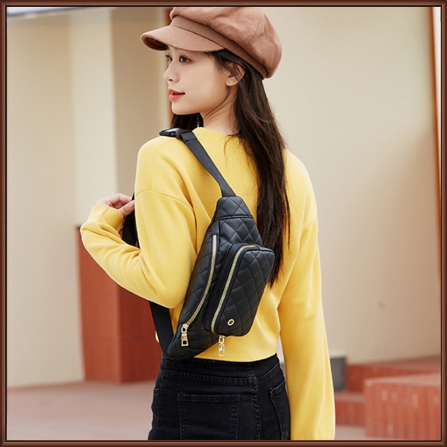 Túi Đeo Hông Bằng Da Nhân Tạo Thêu Họa Tiết Hình Thoi Đơn Giản Thời Trang Cho Nữ