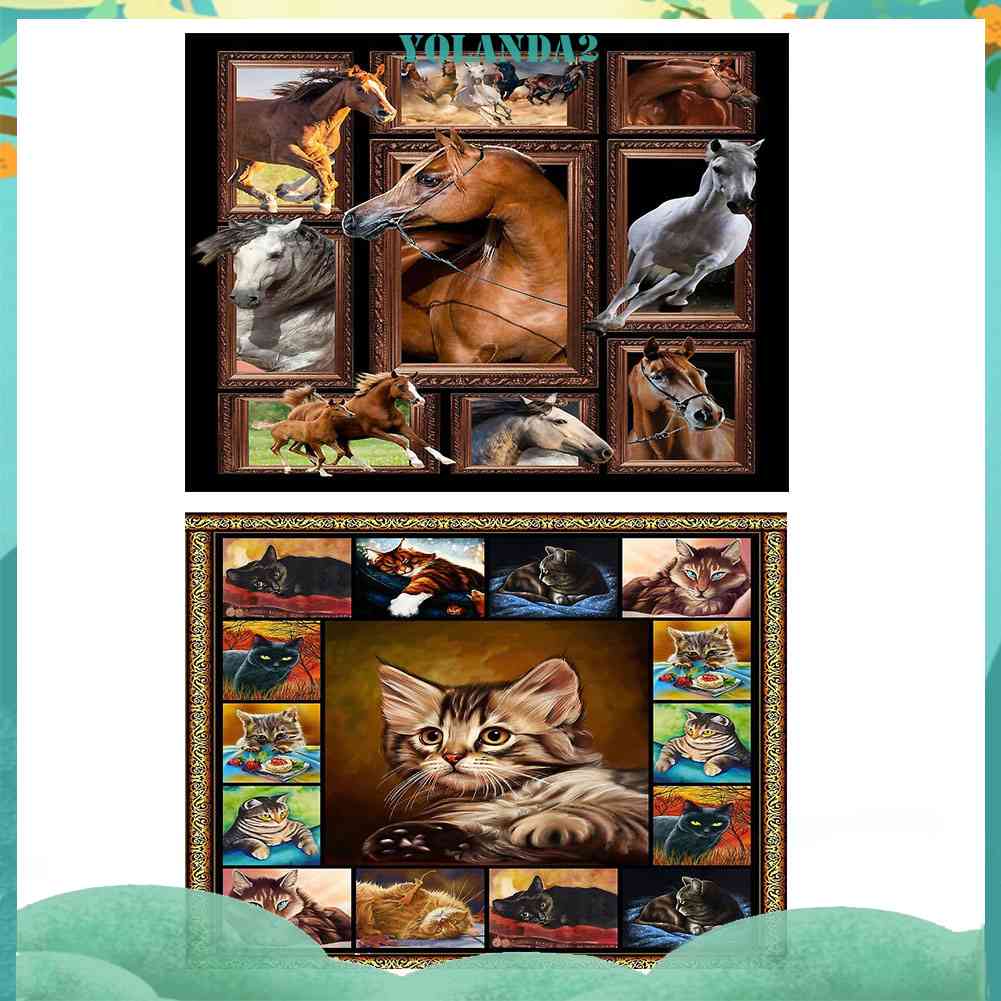 Tranh Đính Đá Kim Cương Toàn Bộ 5D DIY Hình Vẽ Ngựa / Mèo