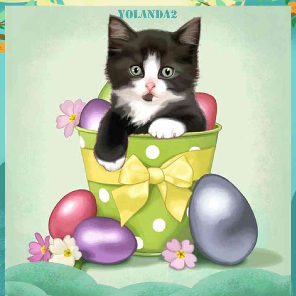 Bộ Tranh Đính Đá 5D DIY Hình Mèo Kitty Nhiều Màu Sắc Để Trang Trí Nhà