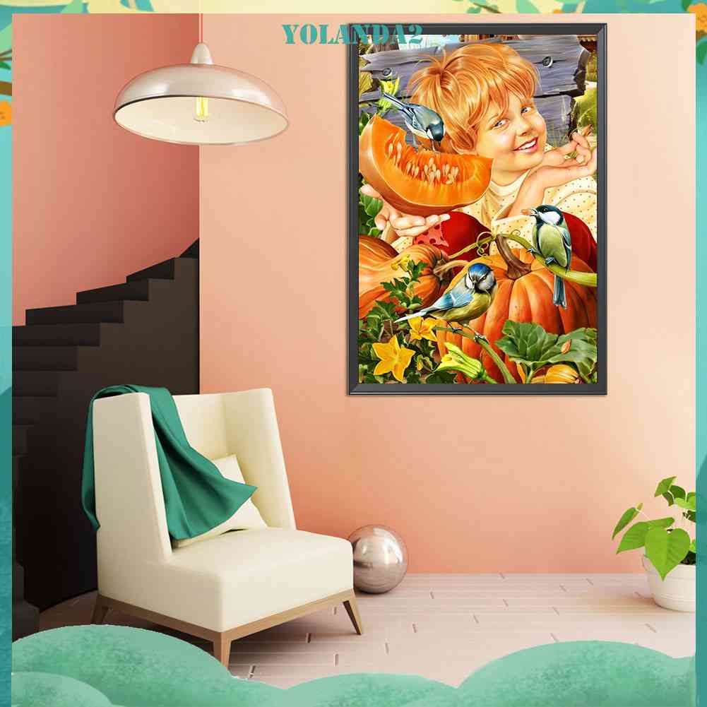 Tranh Đính Đá Kim Cương Toàn Bộ 5D DIY Hình Vẽ Bí Ngô