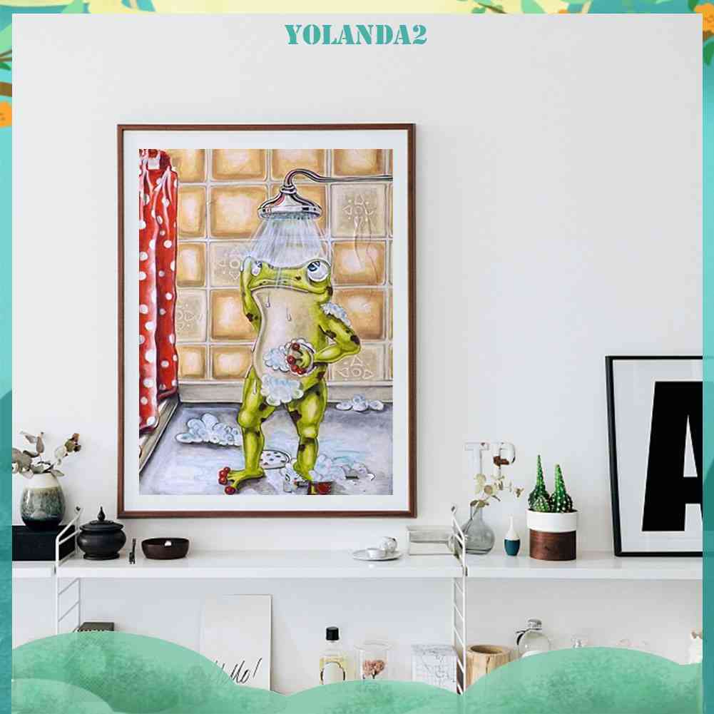 Bộ Tranh Đính Đá 5D Toàn Diện Họa Tiết Chú Ếch Đội Vòi Hoa Sen Độc Đáo DIY Dùng Trang Trí