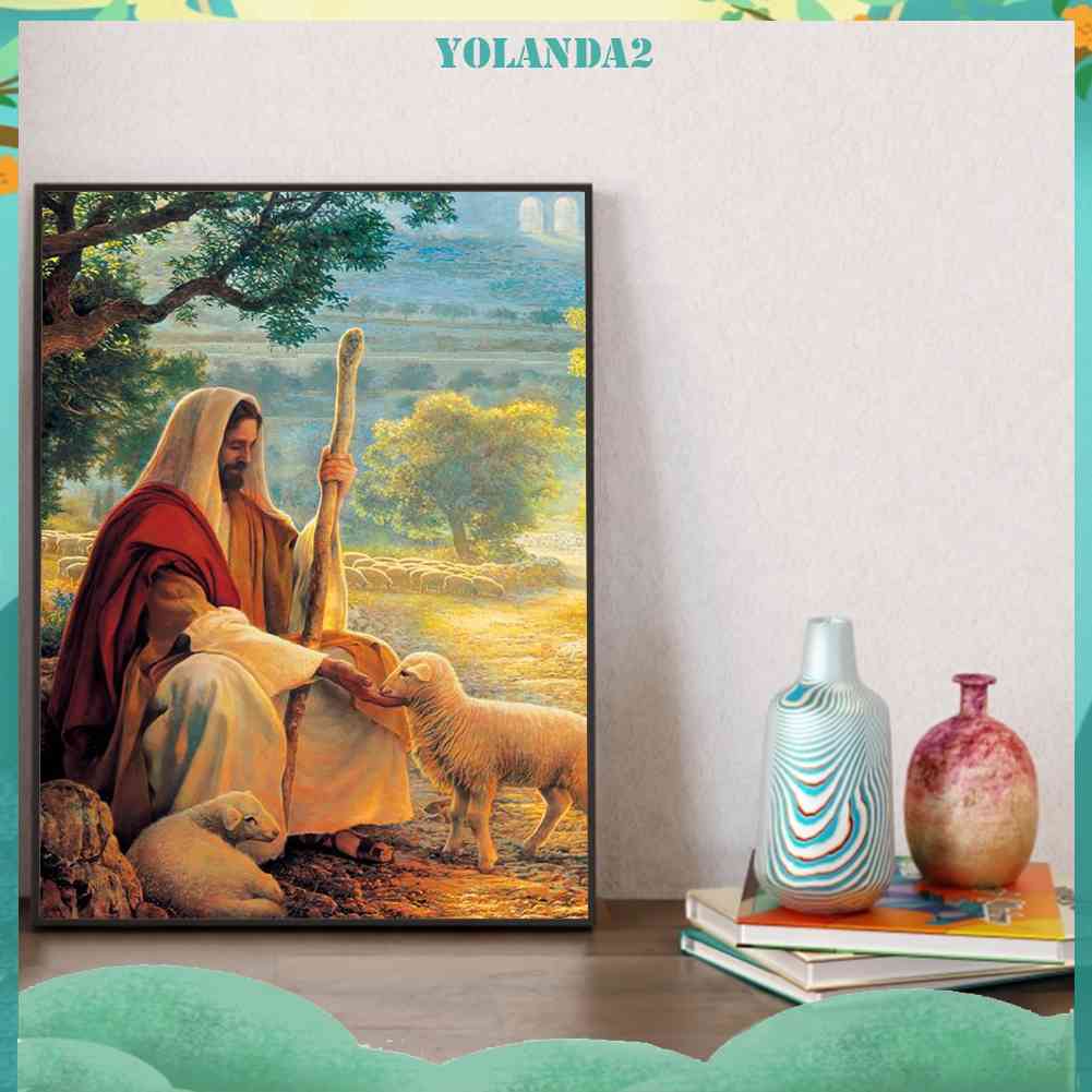 Tranh Đính Đá Kim Cương Toàn Bộ 5D DIY Hình Chúa Jesus Và Cừu