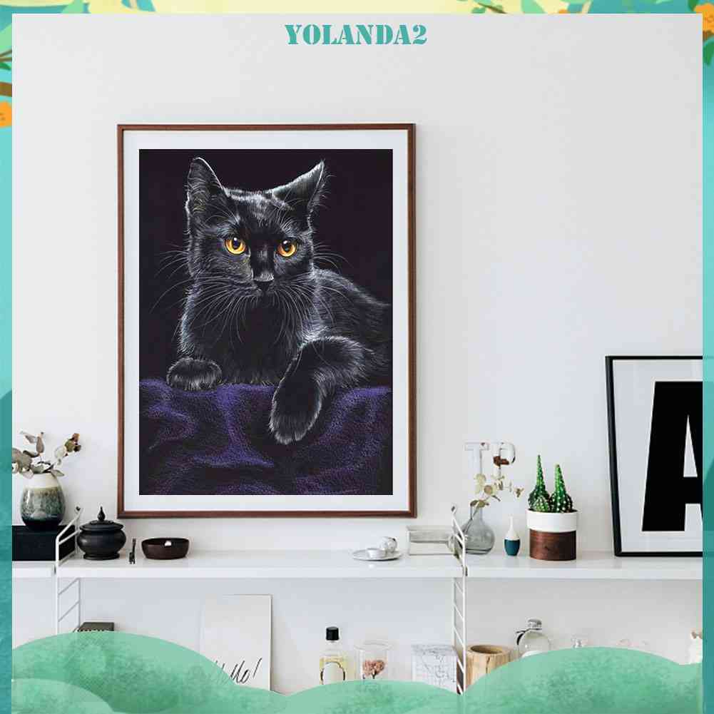 Bộ Tranh Đính Đá Tự Làm Hình Chân Dung Mèo Đen Độc Đáo