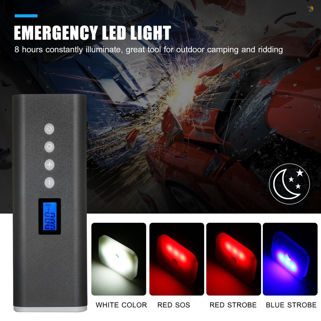 Máy Bơm Lốp Xe Cầm Tay 150PSI 2000mAh Màn Hình LCD Với 4 Vòi Đèn LED