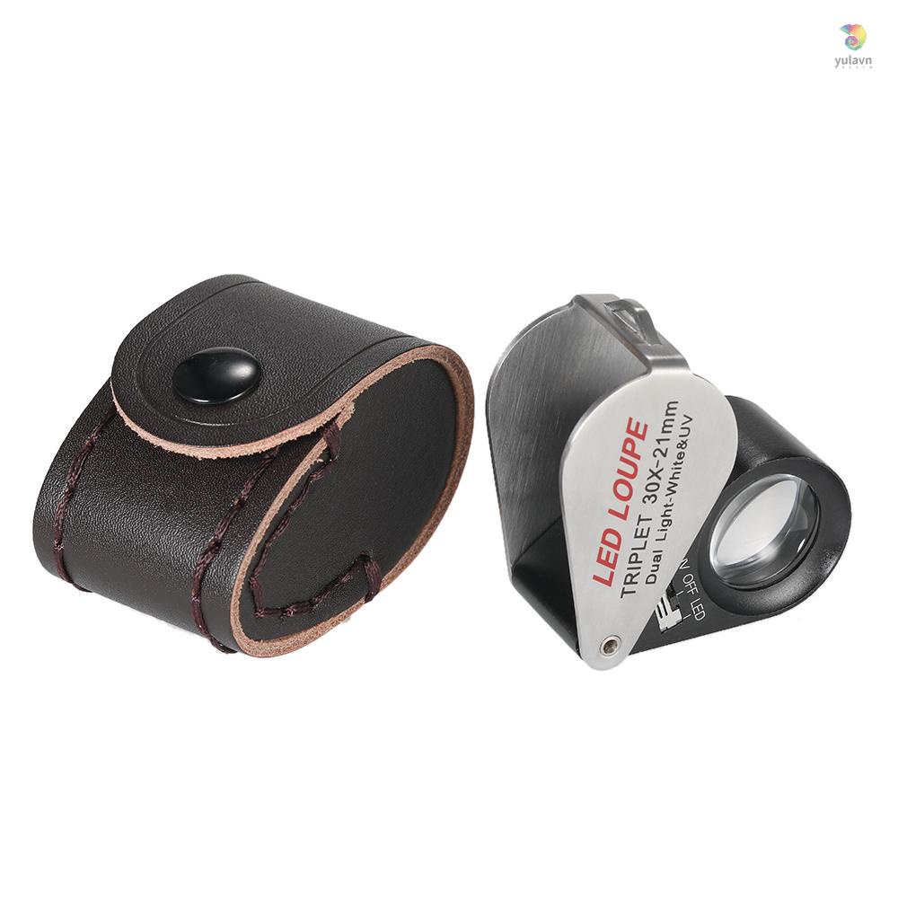 Kính Lúp 30X Mini Cầm Tay Đa Năng Có Đèn LED 6 Bóng 21mm 6 Chế Độ