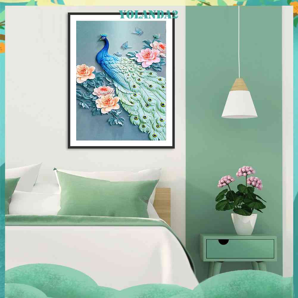 Tranh Thêu Chữ Thập Đính Đá Kim Cương Tròn Hình Vẽ Chim Đẹp