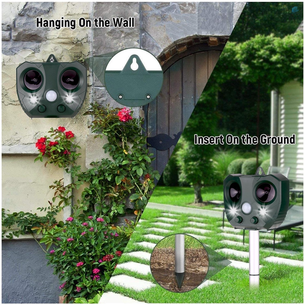 Thiết Bị Xua Đuổi Côn Trùng Bằng Sóng Siêu Âm Chống Nước Có Cảm Biến Chuyển Động Và Đèn Nhấp Nháy Cho Chó Mèo